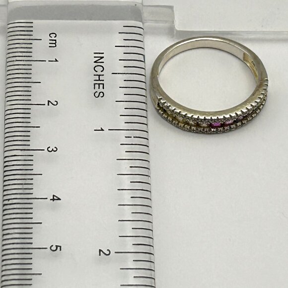 Sterling Silver Multi-Gem Eternity Band Ring Ruby Emerald Aqua Diamond Size 8.25 - Picture 6 of 9